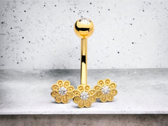 14G Gold Flower Cluster Minimal Belly Button Ring