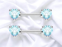 Silver Blue Heart Shape Nipple Barbells. Nipple Piercings. Nipple Rings. Nipple Jewelry for Woman, Gift for Her