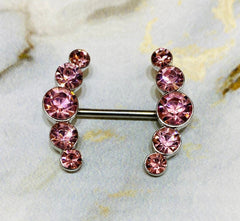 14G Sparkling Pink Round Crystal Ends Nipple Barbells. Nipple Piercings. Nipple Rings. Nipple Jewelry