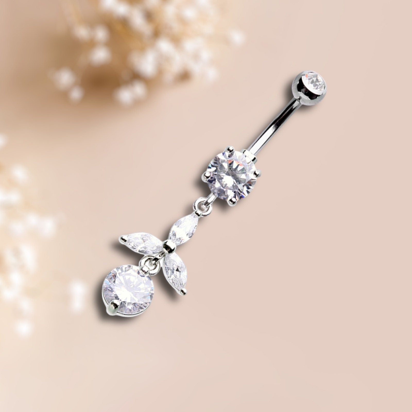 Silver Dainty Leaf Dangling Belly Button Ring Piercing, Navel Ring, Gift for Her