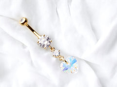 Dainty Gold Heart Dangling Belly Button Ring. Fancy Belly Ring