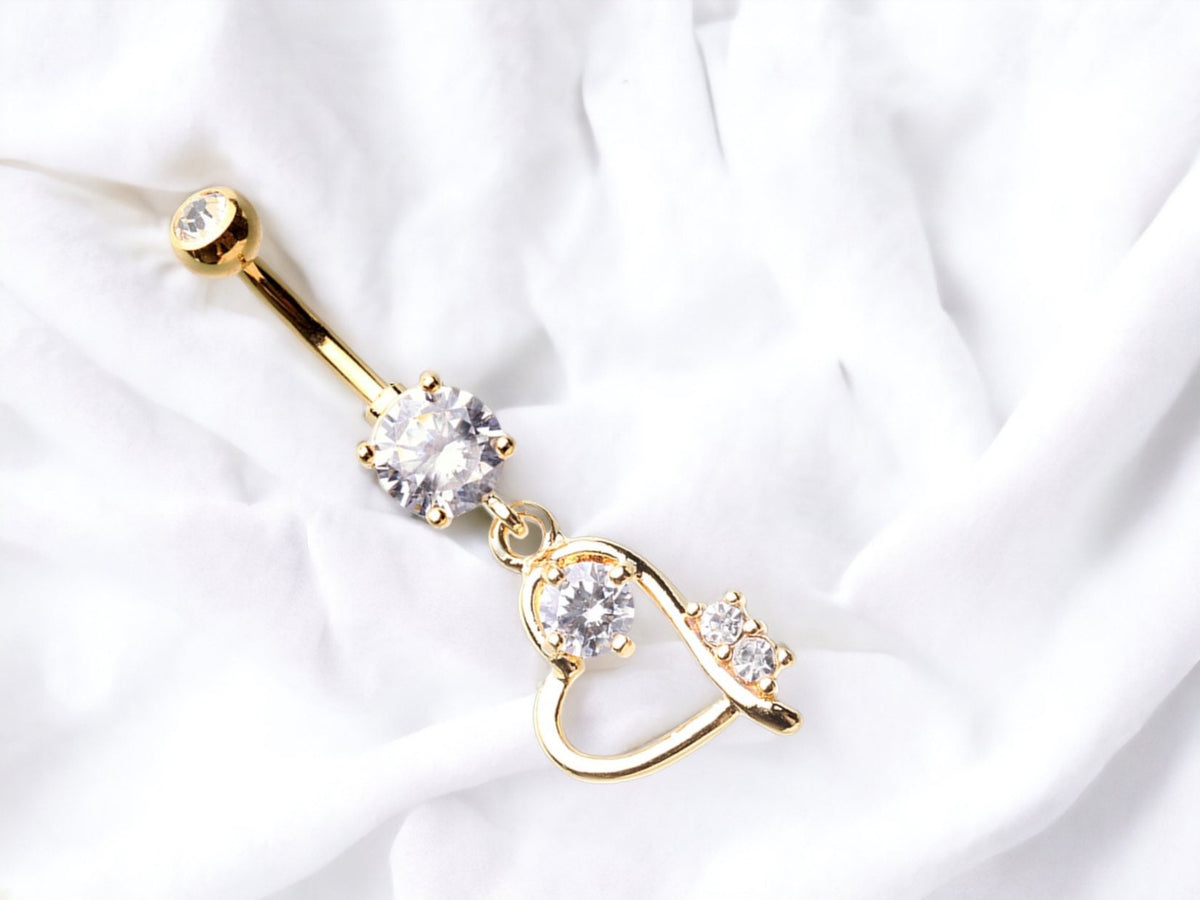 Gold Dainty Heart Dangling Belly Button Ring