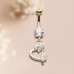 Gold Dainty Heart Dangling Belly Button Ring