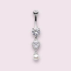 Dainty Silver Teardrop Pearl Dangling Belly Button Ring Jewelry • Belly Ring