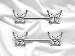 Pair of 14G Sparkle Butterfly Nipple Barbell Jewelry • Nipple Rings • Gift for Her