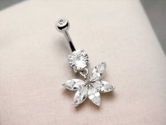 14G Silver Multi Gem Marquise Petals Dangling Belly Button Ring