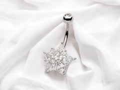 Silver Multi Stone Star Flower Belly Button Ring