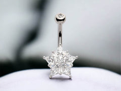 Silver Multi Stone Star Flower Belly Button Ring