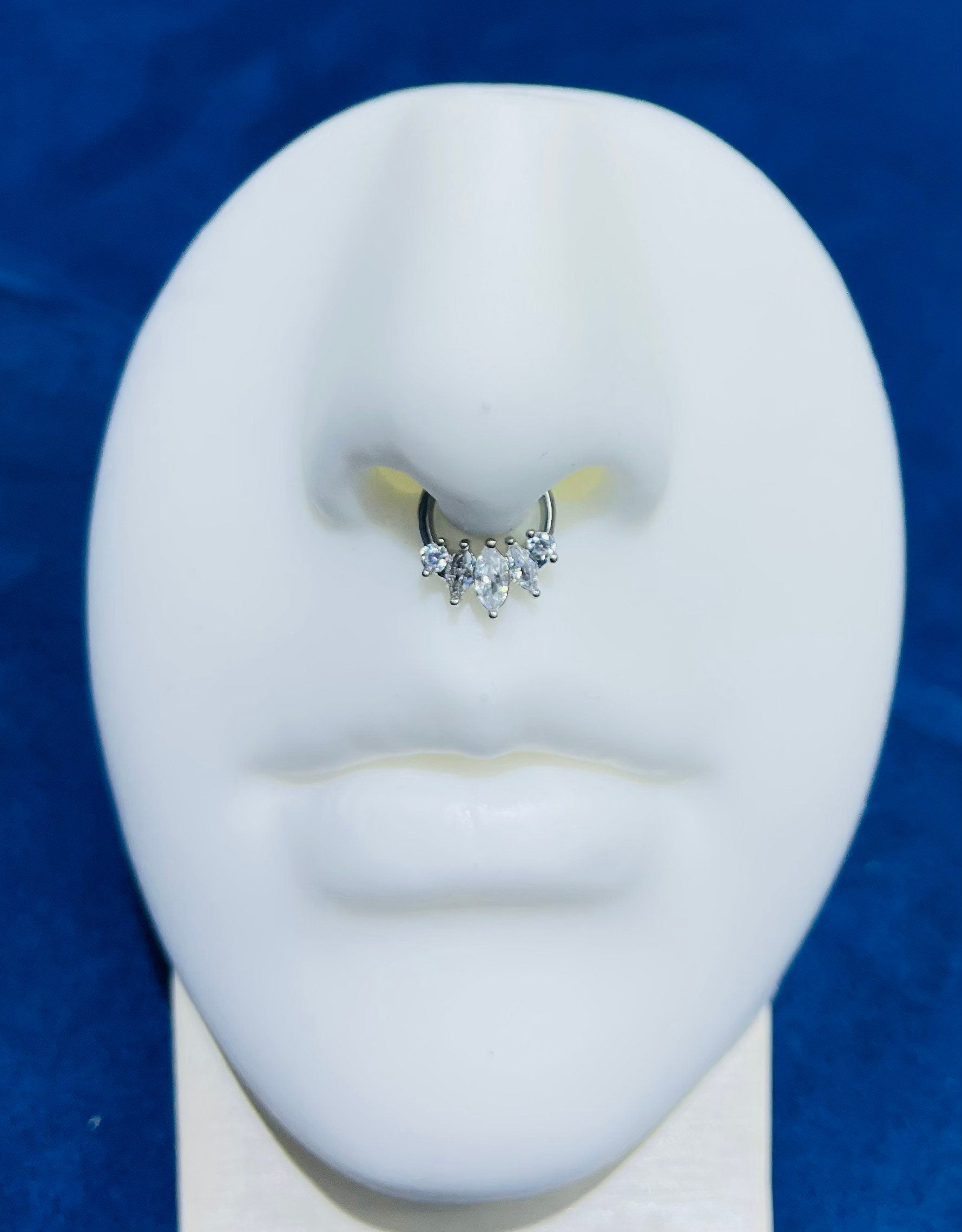 16G Silver Marquise Stones Hinged Septum Clicker Hoop Ring • Septum Jewelry • Septum Piercing • Daith Piercing