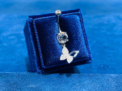 Silver Dainty Dangling Butterfly Belly Button Ring