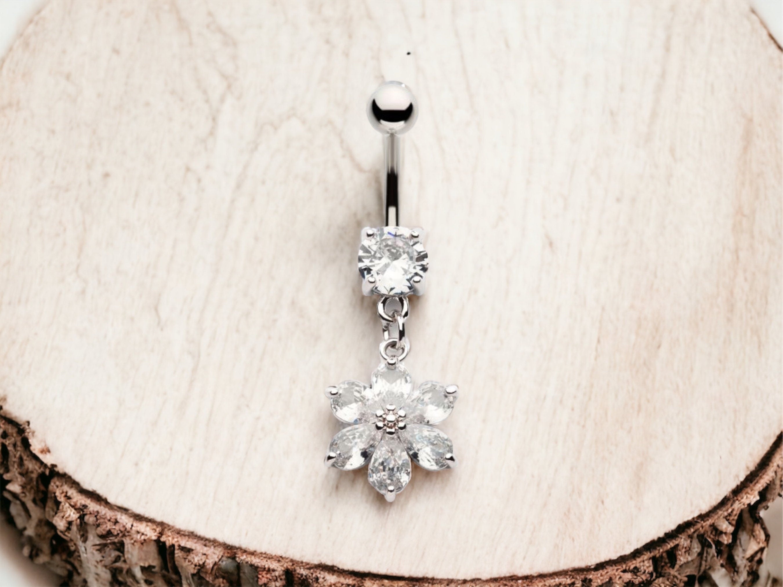 Multi Gem Cluster Flower Dangling Belly Button Ring • Body Jewelry • Navel Piercing • Dangling Flower Belly Ring