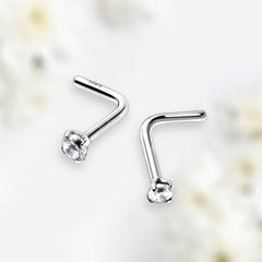 14 Karat White Gold Dainty L Shape Nose Stud. Nose Piercing. L shape Nose Ring. Nose Jewelry