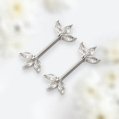 14G Silver Triple Marquise Gems Nipple Barbell. Nipple Rings. Nipple Jewelry. Nipple Piercing