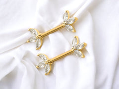 14G Gold Triple Marquise Gems Nipple Barbell. Nipple Rings. Nipple Jewelry. Nipple Piercing