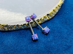 Pair of 14G Purple Opal Prong Set Nipple Barbell. Nipple Rings. Nipple Piercing. Nipple Jewelry.