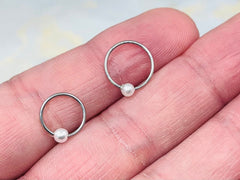 20G Dainty Minimal White Pearl Bendable Nose Hoop Ring • Cartilage Ring • Tragus Piercing • Nose Piercing