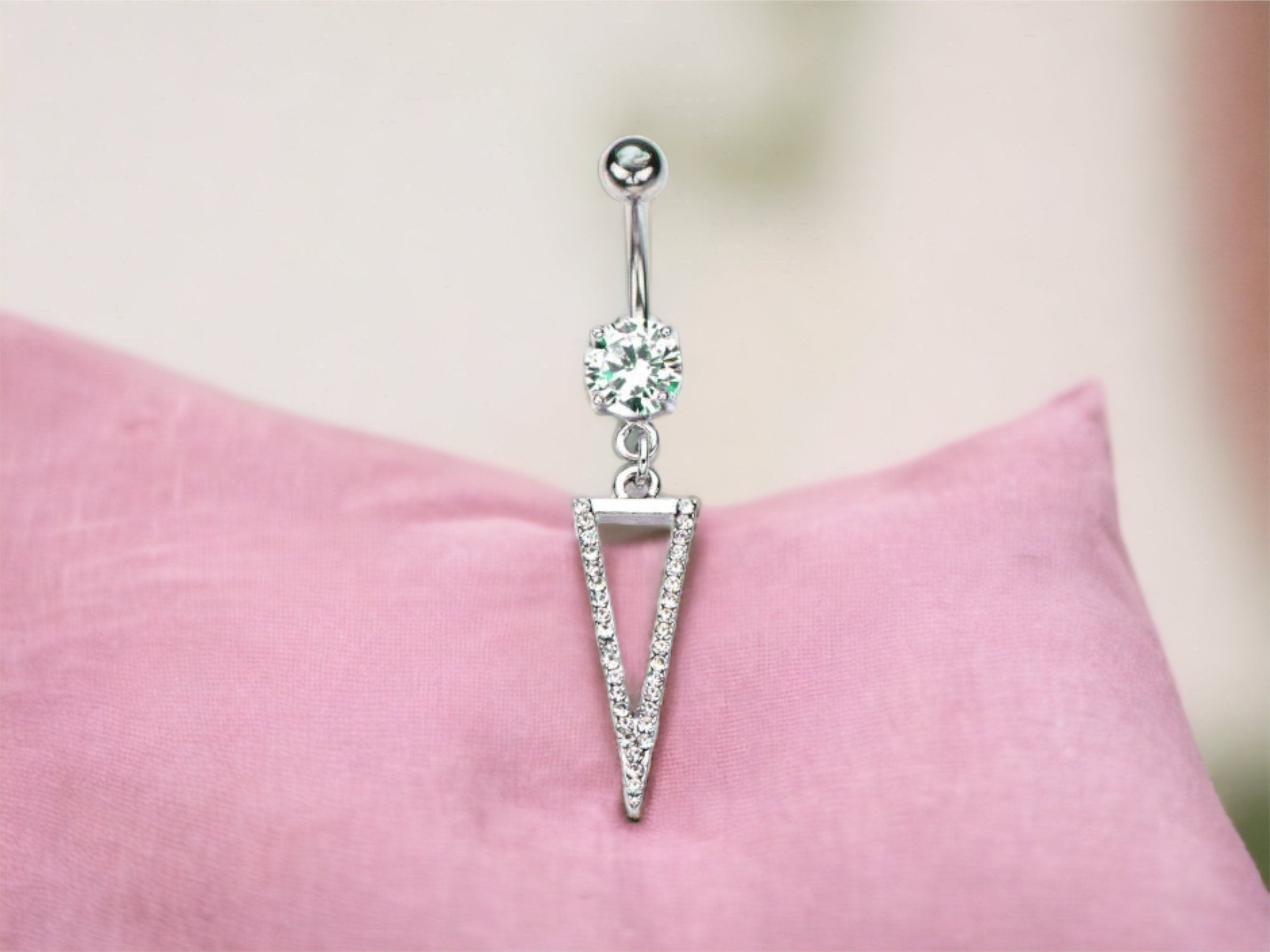 Multi Gem Arrowhead Charm Dangling Belly Button Ring • Body Jewelry • Navel Piercing • Dangling Flower Belly Ring