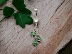 Green Clover Enamel Dangling Belly Button Ring