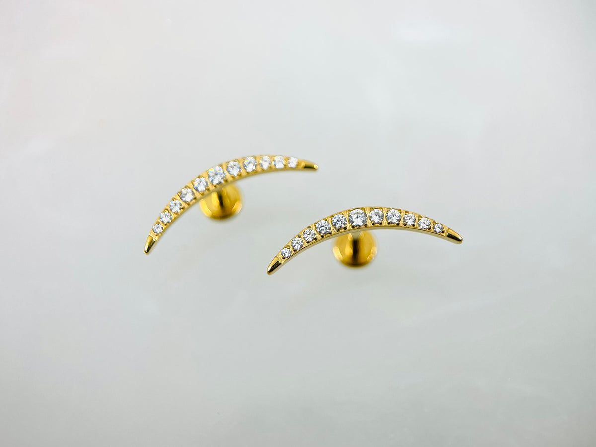 16g Internally Threaded Titanium Gold 6mm 8mm Flat Back Curved Cartilage Earrings Studs for Cartilage