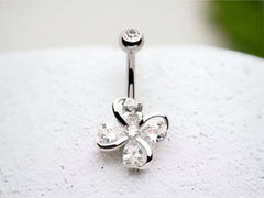 Silver Multi Stone Flower Belly Button Ring