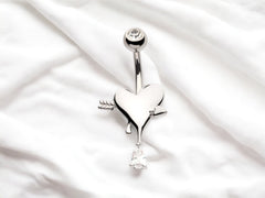 Silver Super Dainty Heart and Arrow Pear Gem Belly Button Ring • Belly Piercing • Simple Belly Ring