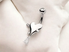 Silver Super Dainty Heart and Arrow Pear Gem Belly Button Ring • Belly Piercing • Simple Belly Ring