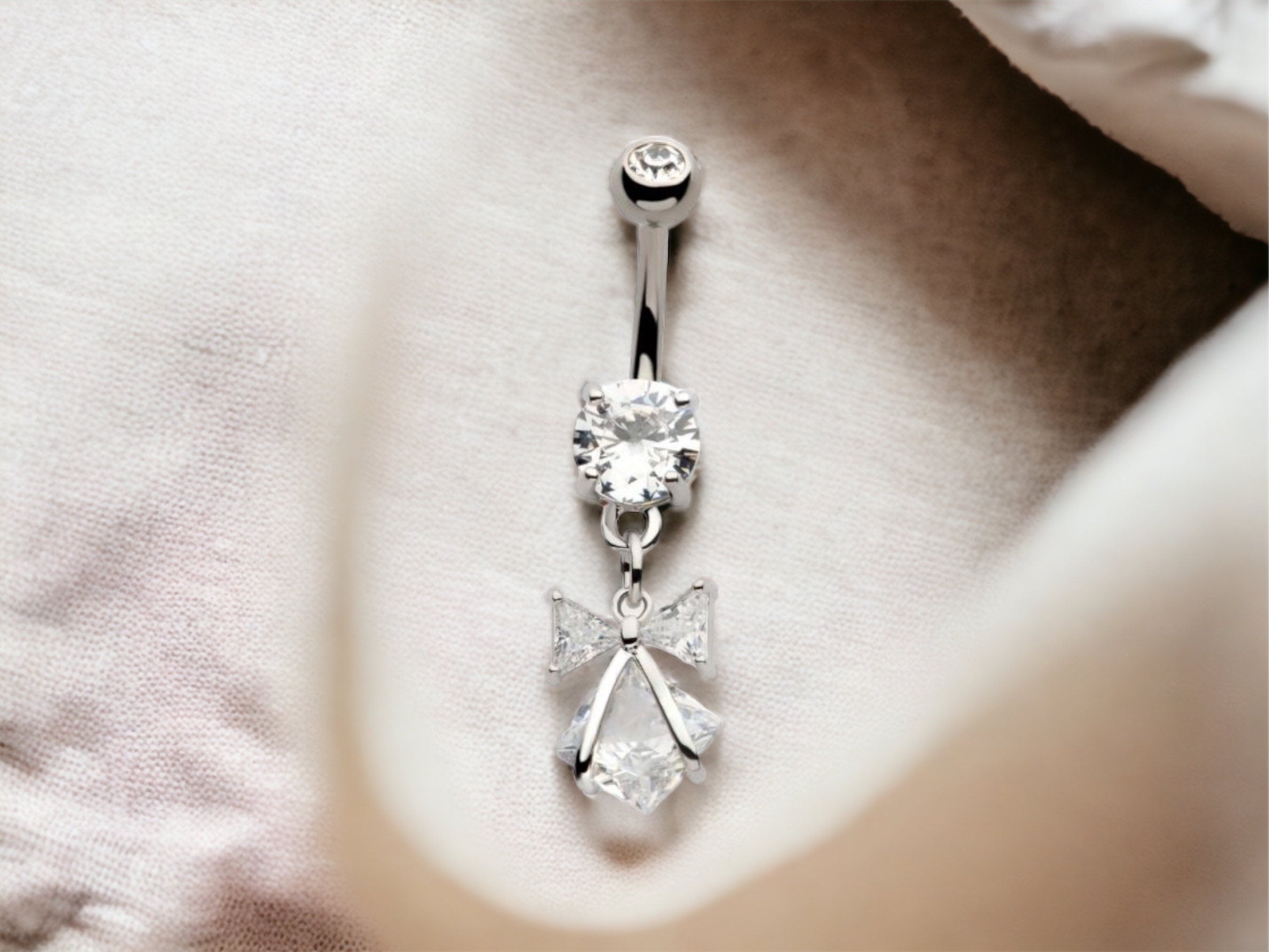 Dangling Bow Dangling Belly Button Ring • Body Jewelry • Navel Piercing • Belly Ring