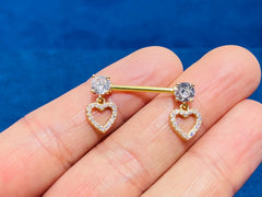 Pair of 14G Dainty Dangling Heart Nipple Barbell Jewelry • Nipple Ring • Nipple Piercing