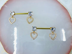 Pair of 14G Dainty Dangling Heart Nipple Barbell Jewelry • Nipple Ring • Nipple Piercing