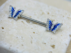 14G Silver Butterfly Nipple Piercing Barbell, Nipple Jewelry, Nipple Barbells