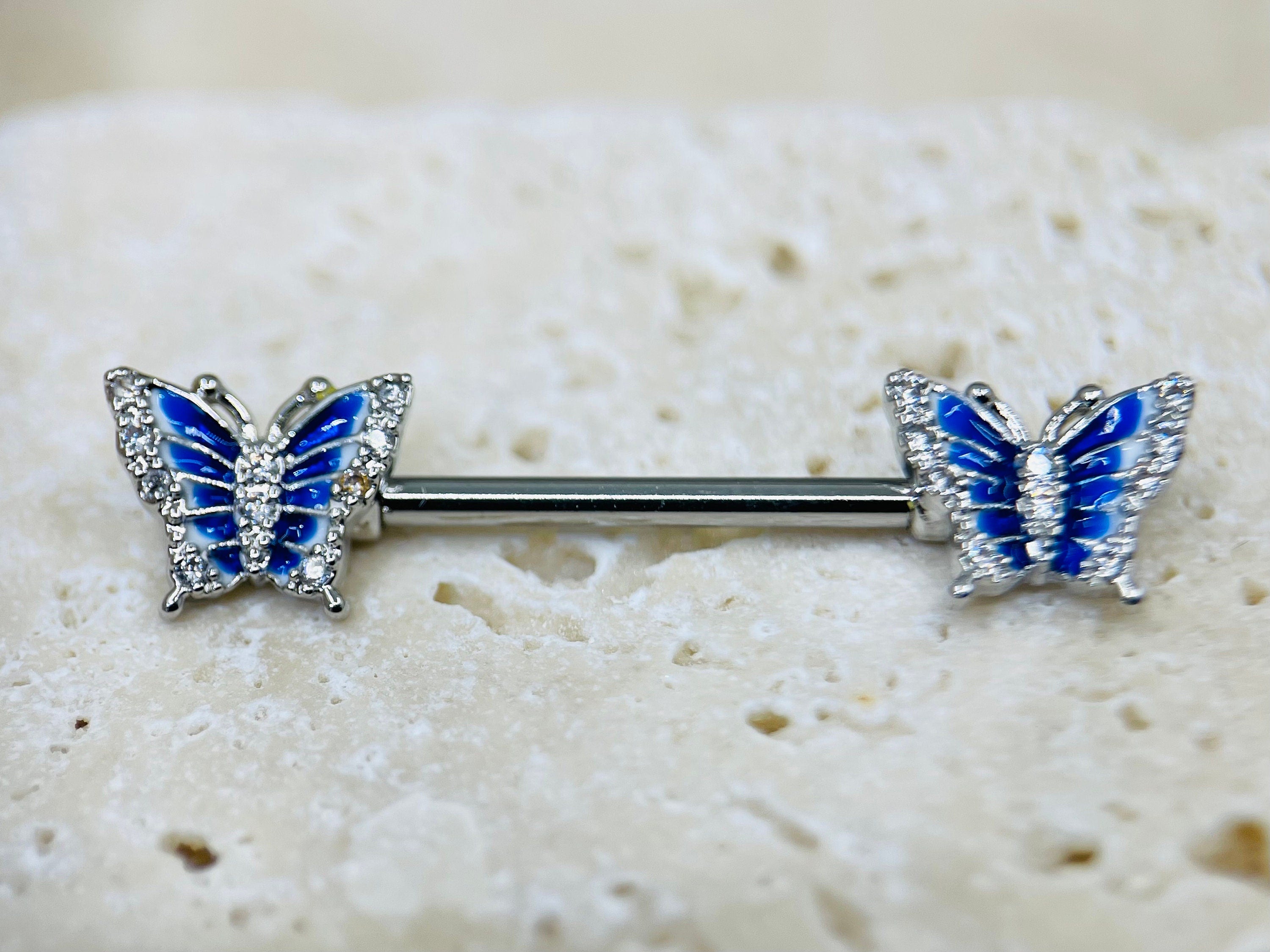 14G Silver Butterfly Nipple Piercing Barbell, Nipple Jewelry, Nipple Barbells