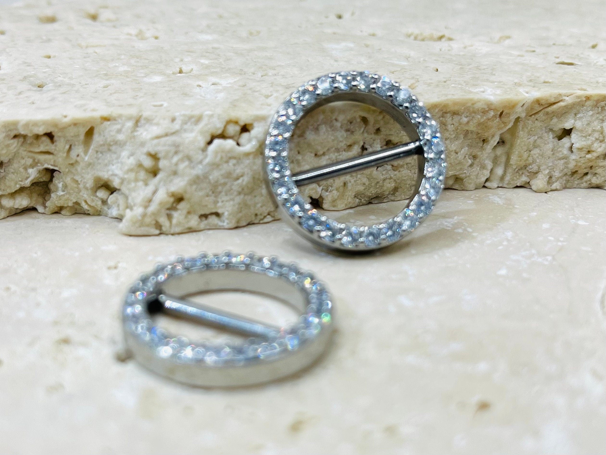 Pair of 14G Silver Round Nipple Clicker Ring Jewelry, Nipple Barbell, Nipple Shield Clicker Ring