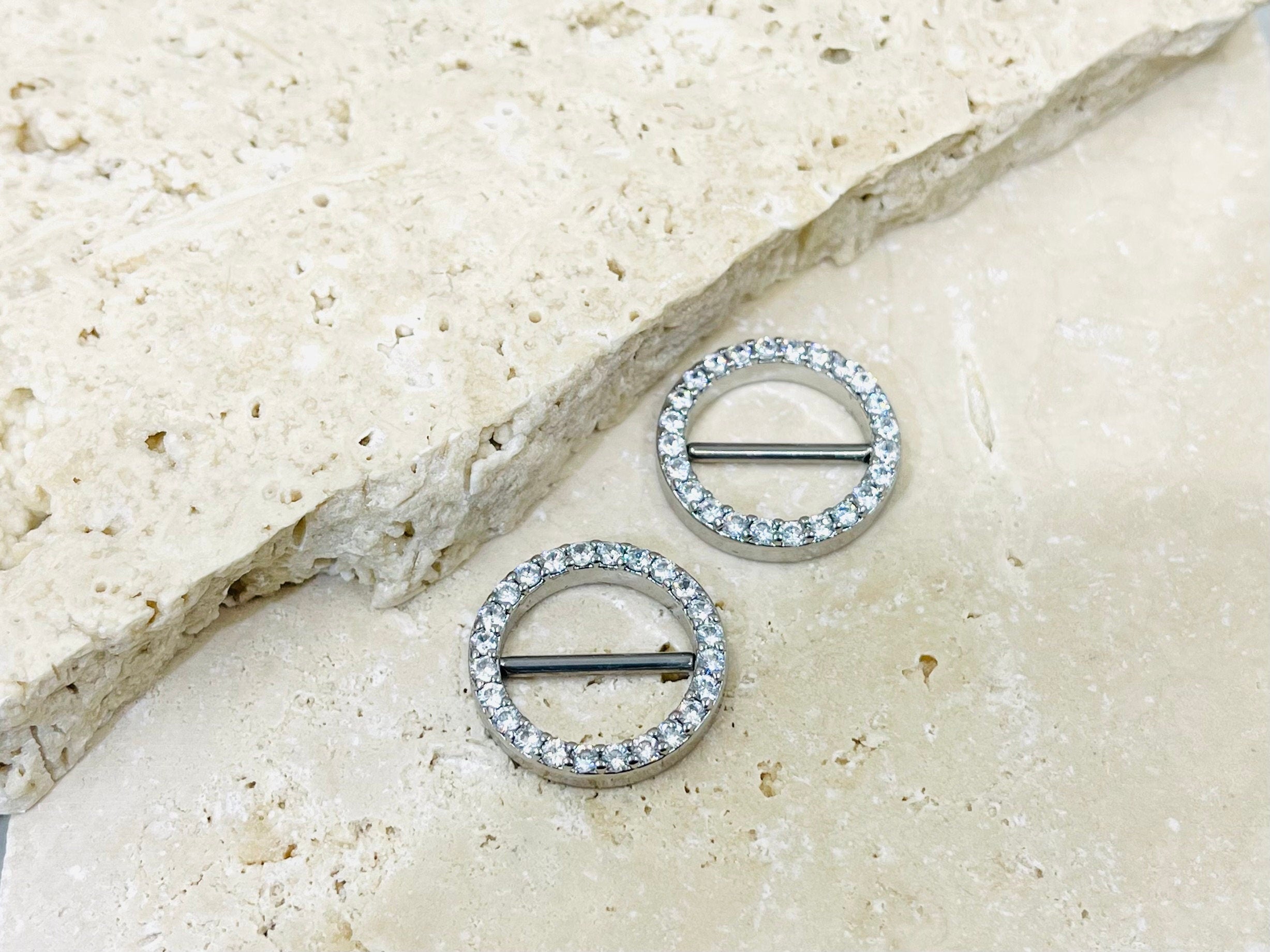 Pair of 14G Silver Round Nipple Clicker Ring Jewelry, Nipple Barbell, Nipple Shield Clicker Ring