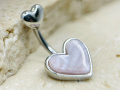 14G Heart Mother of Pearl Belly Button Ring, Simple Belly Ring