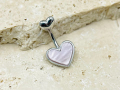 14G Heart Mother of Pearl Belly Button Ring, Simple Belly Ring