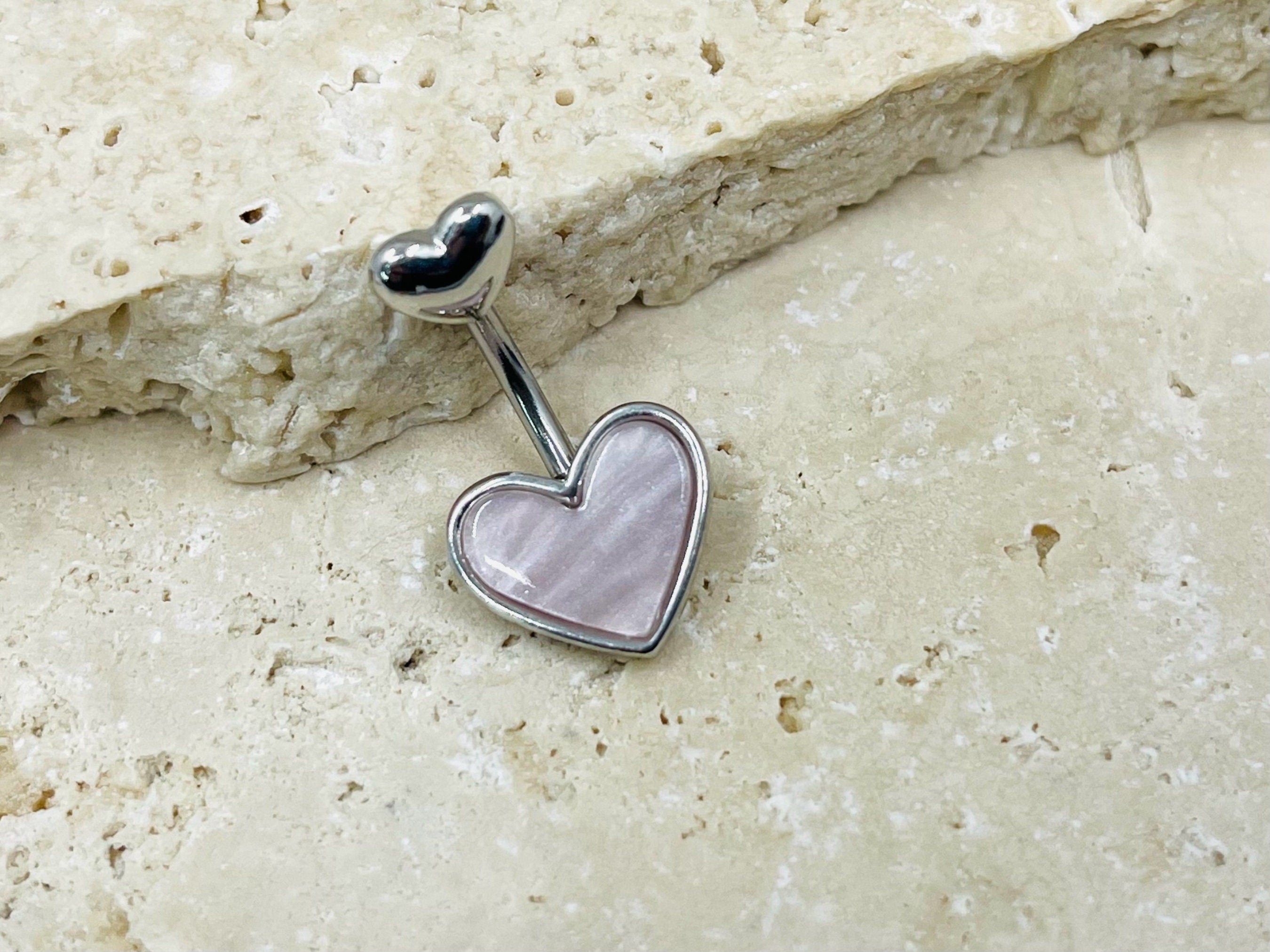 14G Heart Mother of Pearl Belly Button Ring, Simple Belly Ring