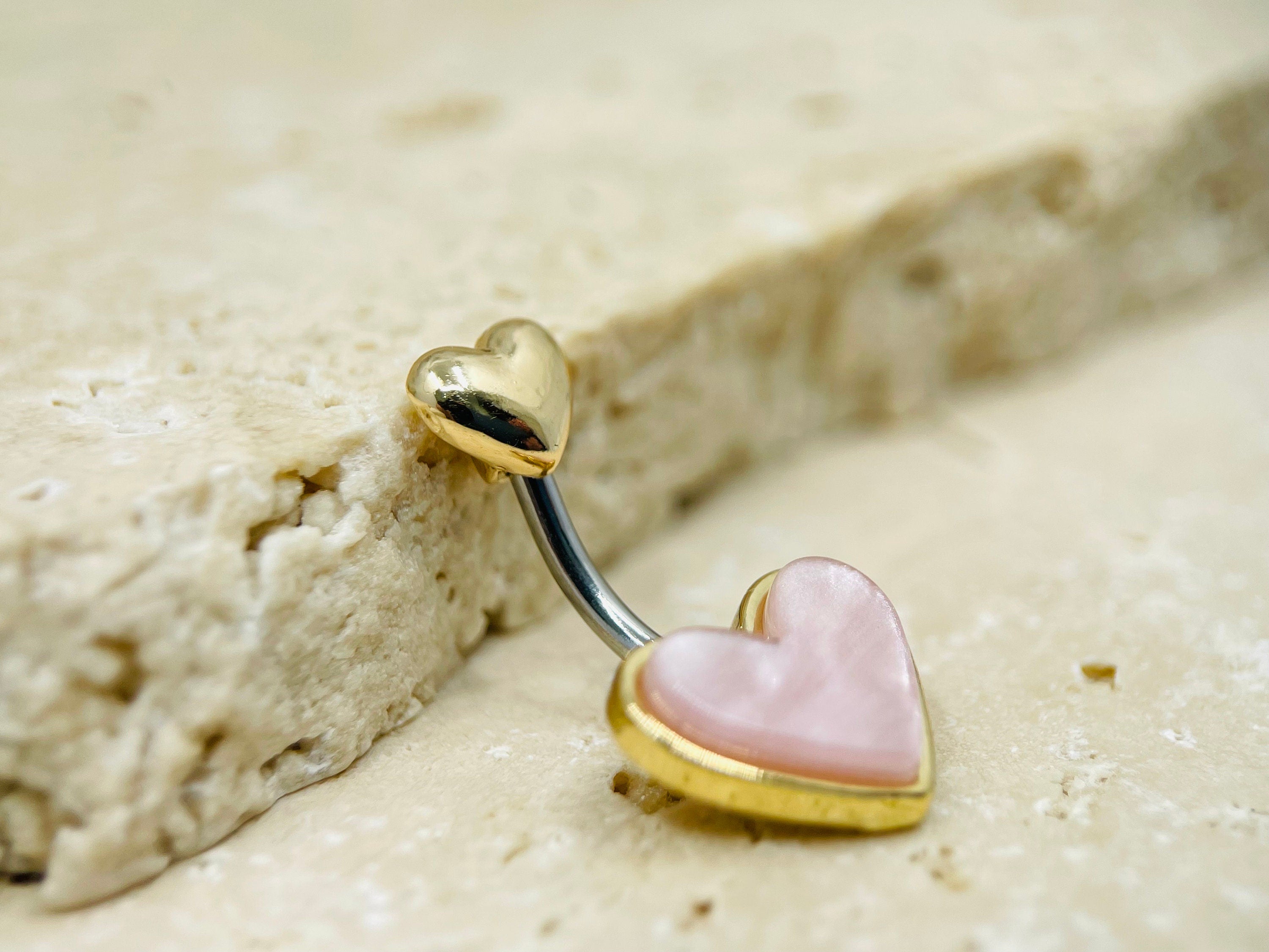 14G Mother of Pearl Heart Belly Button Ring, Simple Belly Ring