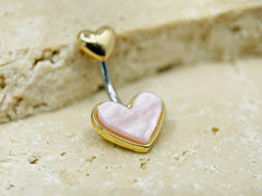 14G Mother of Pearl Heart Belly Button Ring, Simple Belly Ring