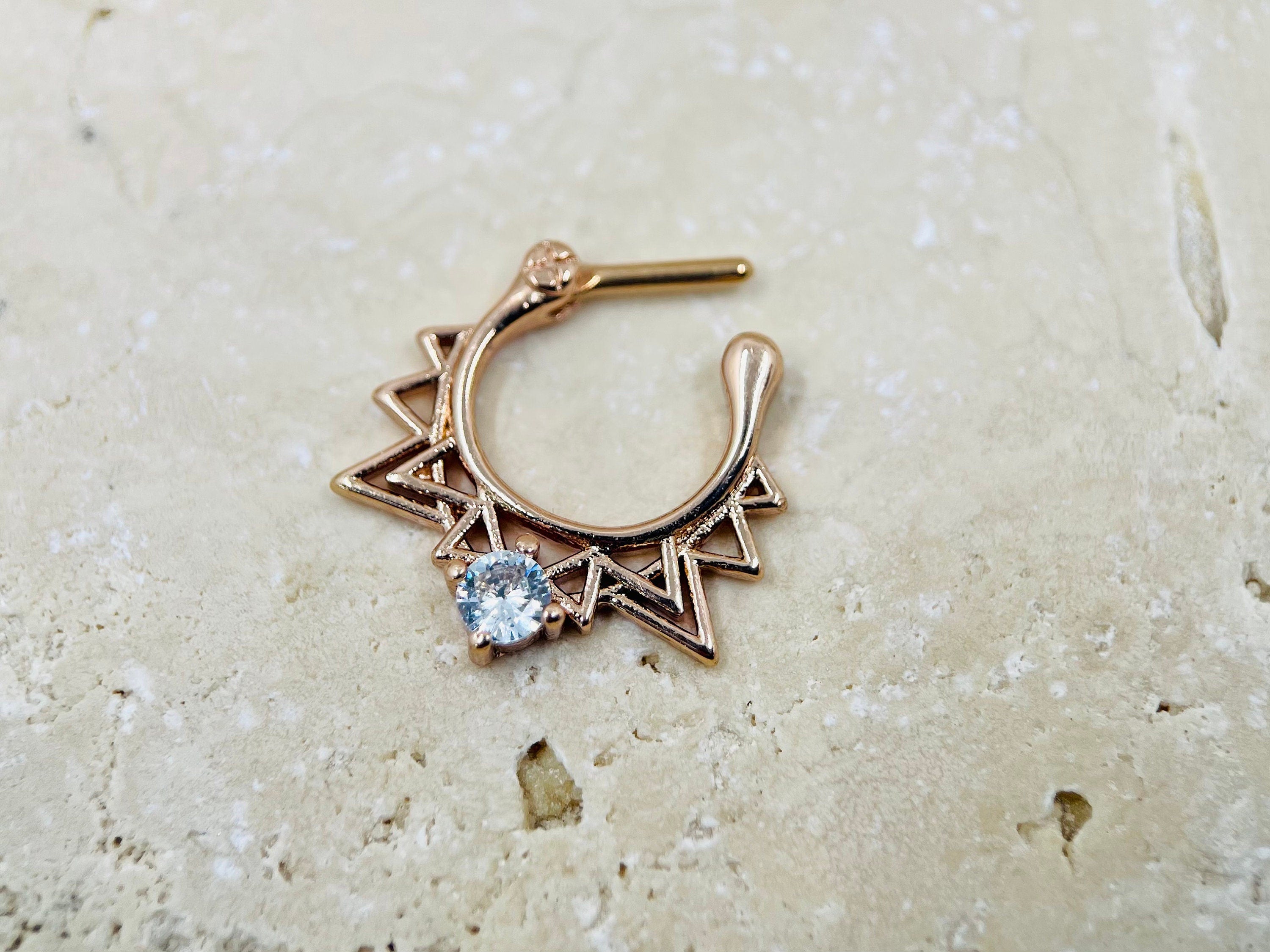 16G Rose Gold Triangle Design Septum Clicker Ring • Septum Piercing