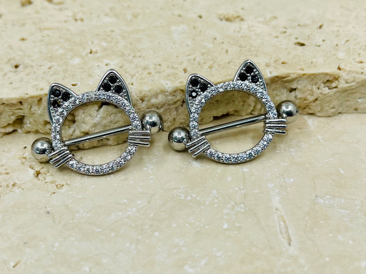 14G Silver Cat Nipple Jewelry Barbells, Cat Nipple Barbells