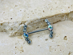 14G Clear & Multicolor Gem Cluster Ends Nipple Barbells, Nipple Rings