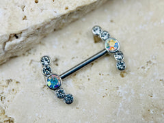 14G Clear & Multicolor Gem Cluster Ends Nipple Barbells, Nipple Rings