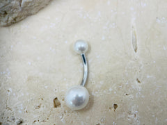 14G Silver White Pearl Texture Basic Belly Button Ring