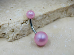 Belly Ring Light Pink Pearl Texture Basic Belly Button Ring