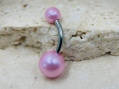 Belly Ring Light Pink Pearl Texture Basic Belly Button Ring