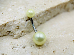 14G Silver Off White Pearl Texture Basic Belly Button Ring