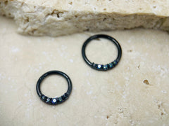 16G Black Minimal Basic Surgical Steel Septum Ring Clicker with Multicolored Stones