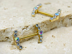 Nipple Piercings Clear & Multicolor Gem Cluster Ends Nipple Barbells, Nipple Rings