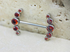 Threadless Push In Titanium Nipple Barbells, Red Gems Threadless Nipple Rings