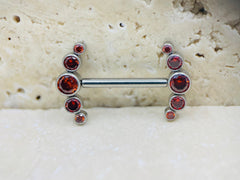 Threadless Push In Titanium Nipple Barbells, Red Gems Threadless Nipple Rings